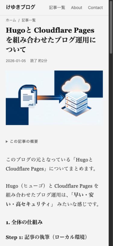 変更後の記事。画像と閉じた目次の下に本文が見える