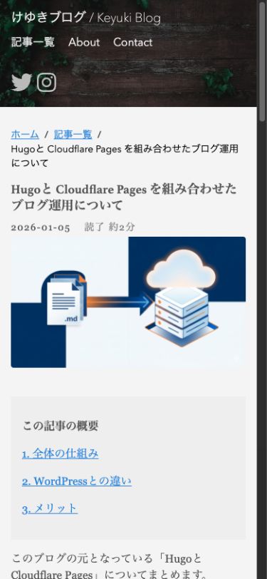 変更前の記事をスマホ幅で表示した画面